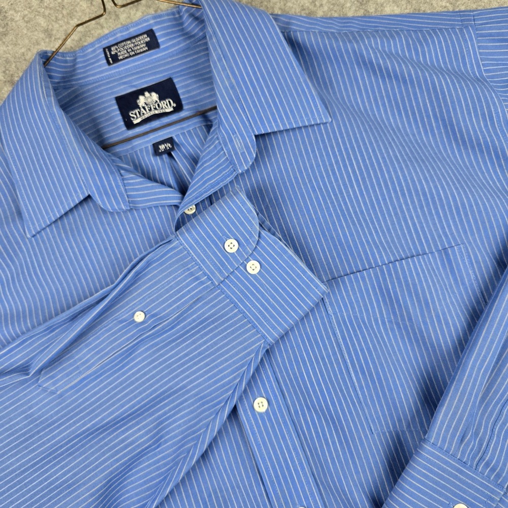 Stafford Dress Shirt Mens 18.5 36-37 Blue Pinstripe Regular Fit Wrinkle Free
